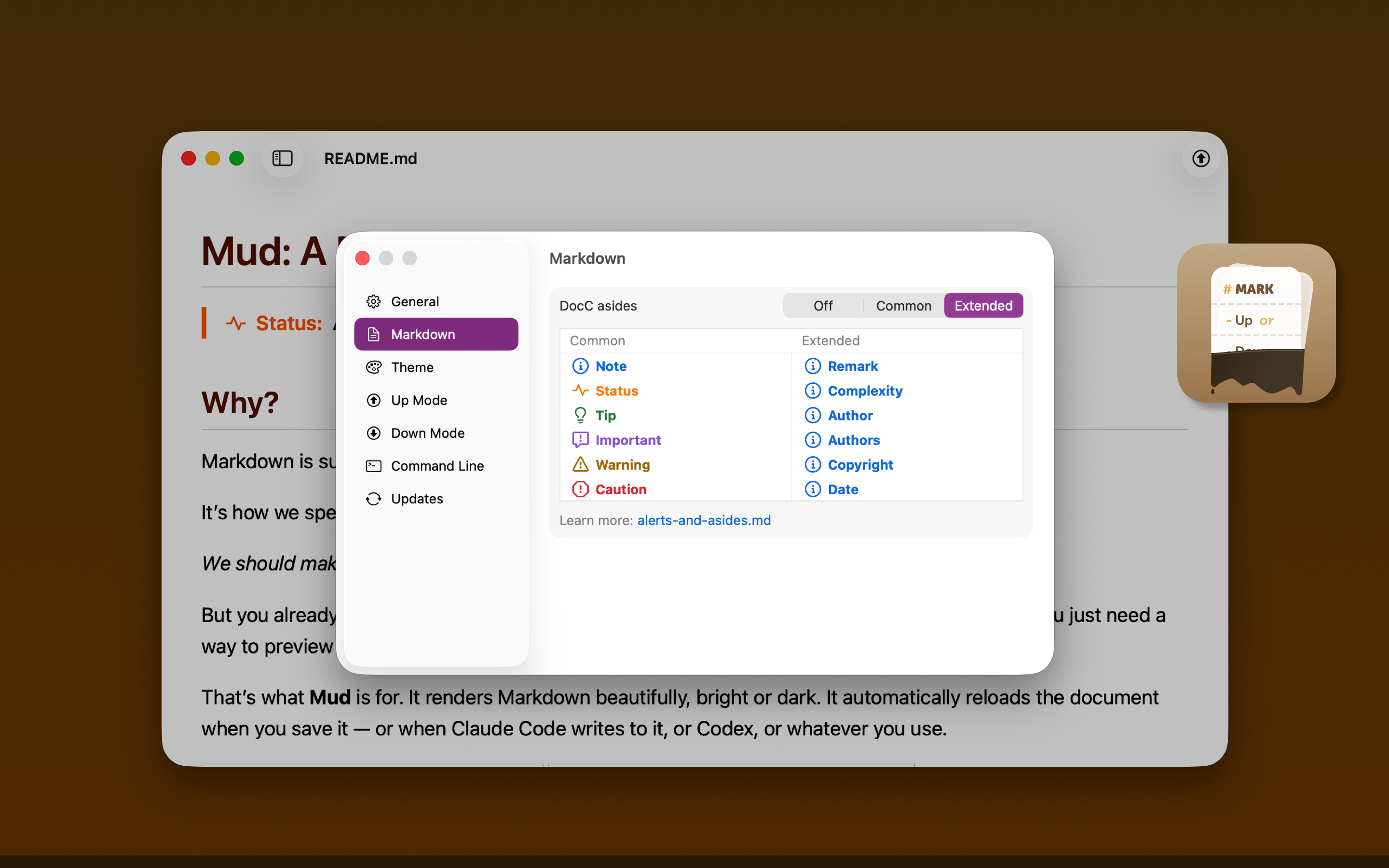 Screenshot: Settings > Markdown