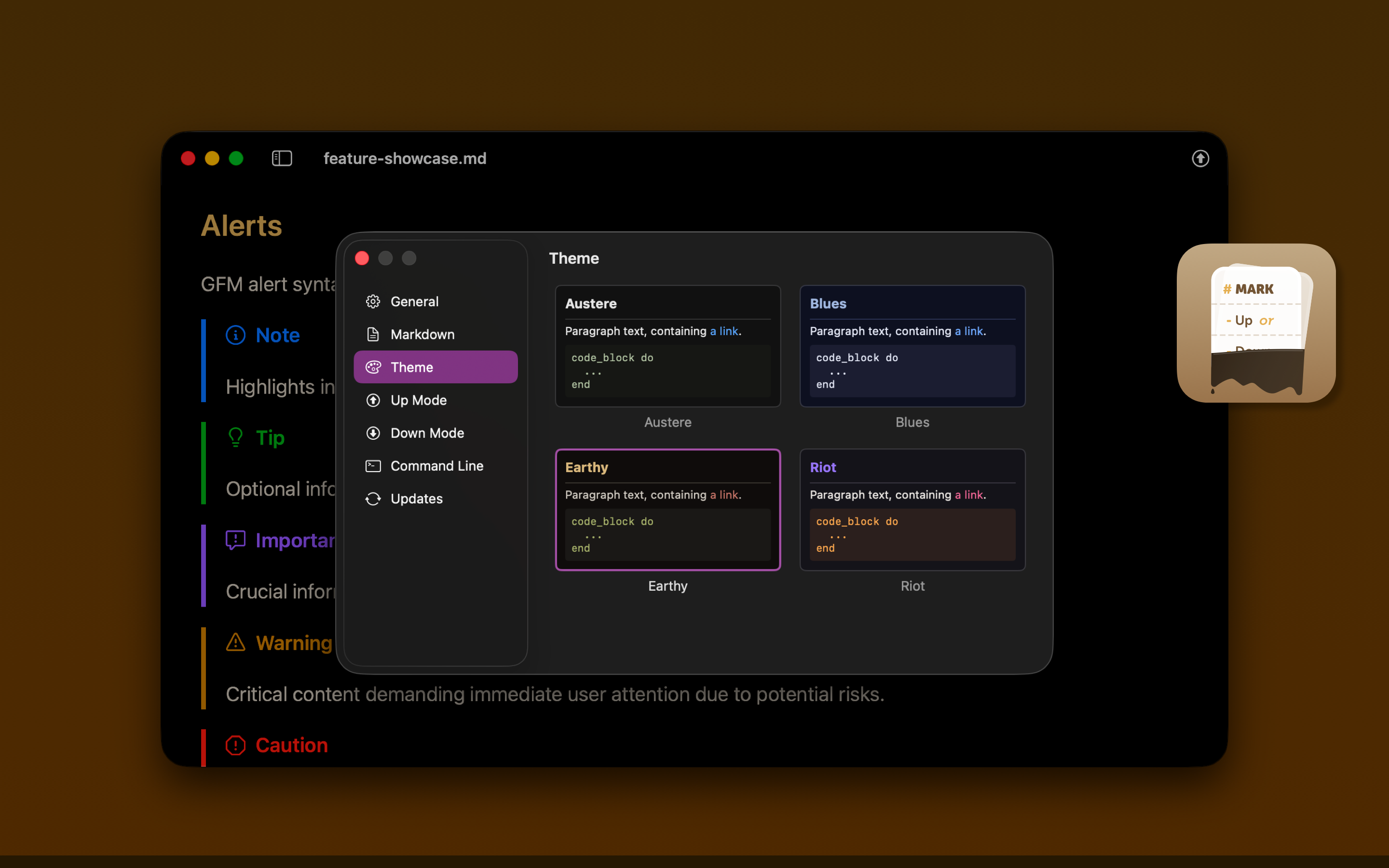 Screenshot: Settings > Theme