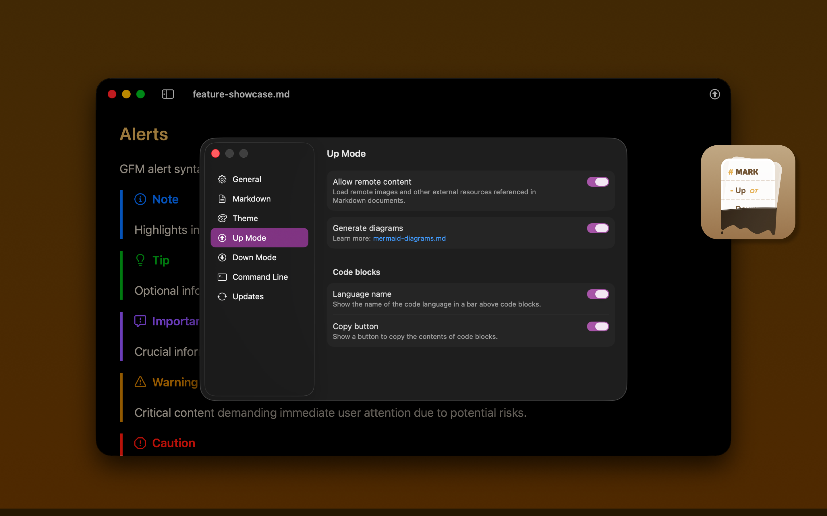 Screenshot: Settings > Up Mode