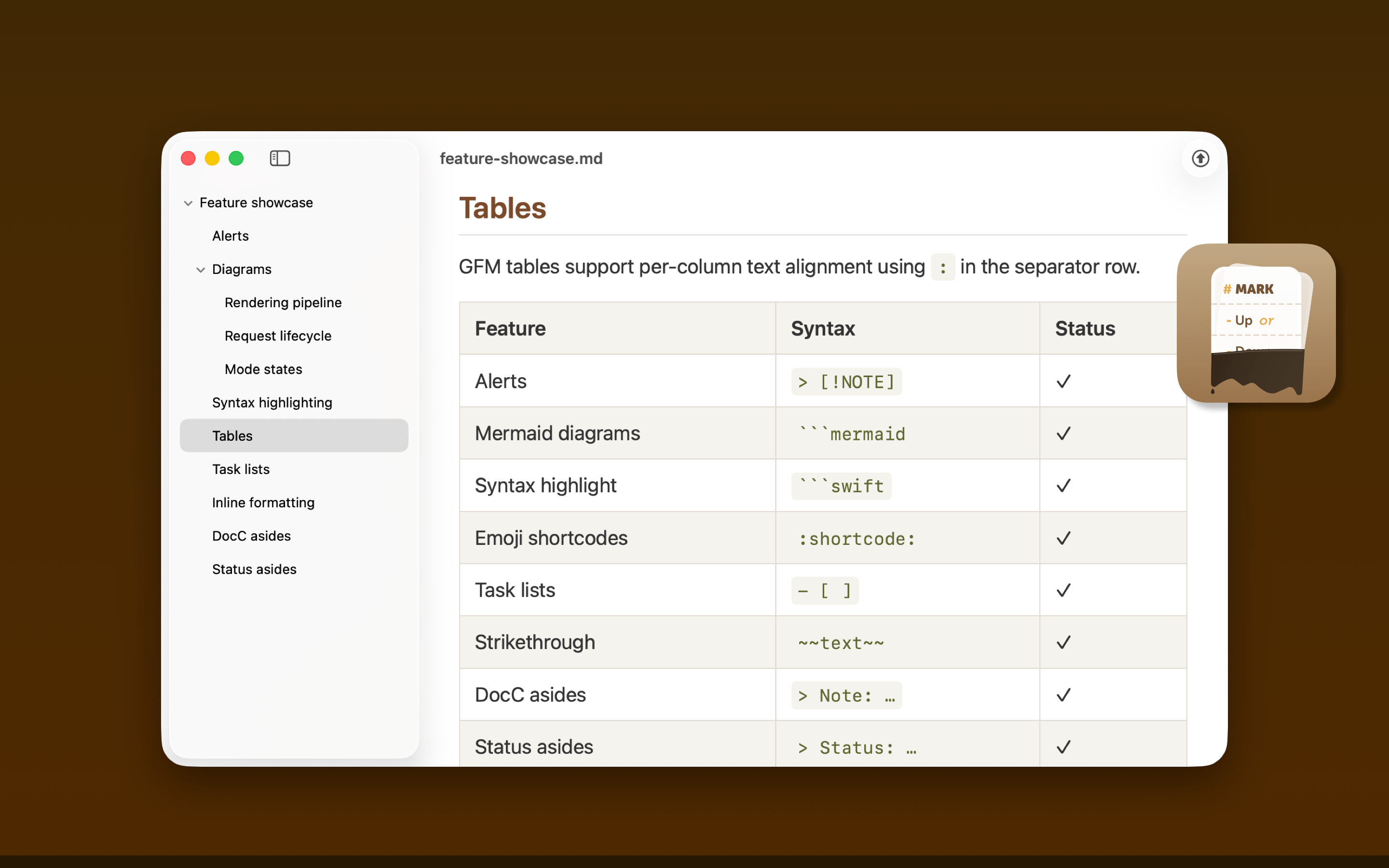 Screenshot: Rendering — Table